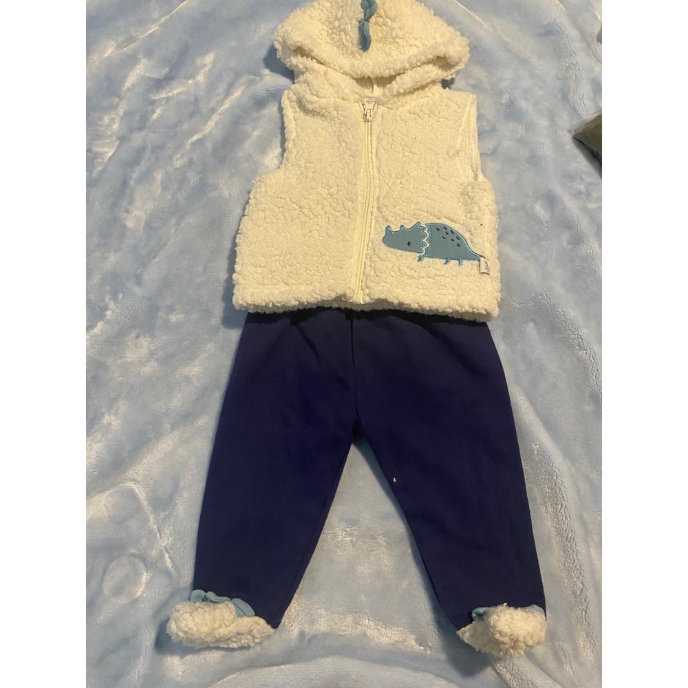 Duck Duck Goose Baby Boys Dinosaur Sherpa Fleece Vest and Pants Set 6-9M